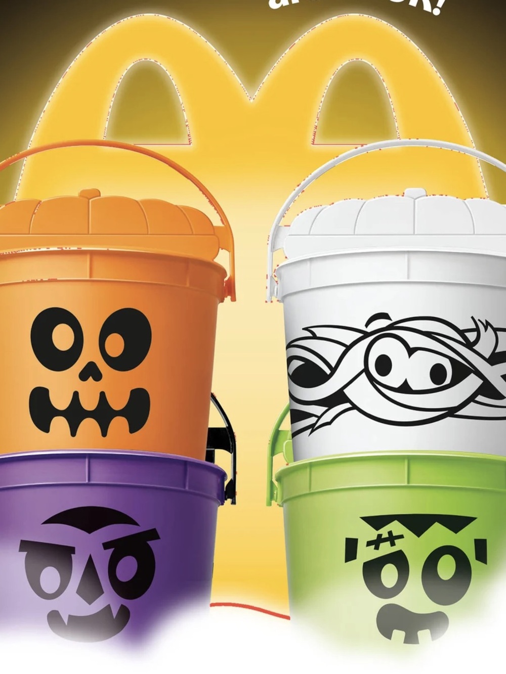 Set of 4 2023 McDonald's Halloween boo Buckets - Orange, White, Purple, Green